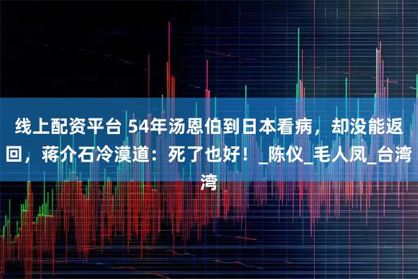 线上配资平台 54年汤恩伯到日本看病，却没能返回，蒋介石冷漠道：死了也好！_陈仪_毛人凤_台湾